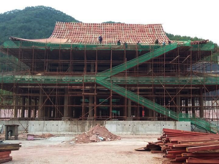 天台山寺院古建筑施工现场