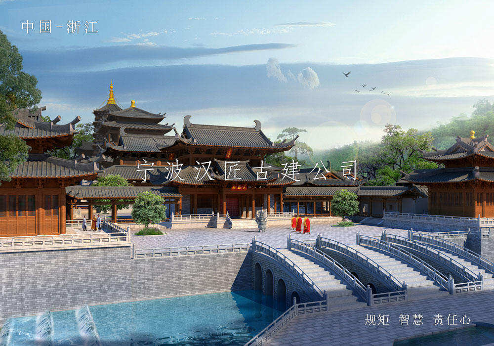 寺院重建规划设计方案鸟瞰图—积福禅寺
